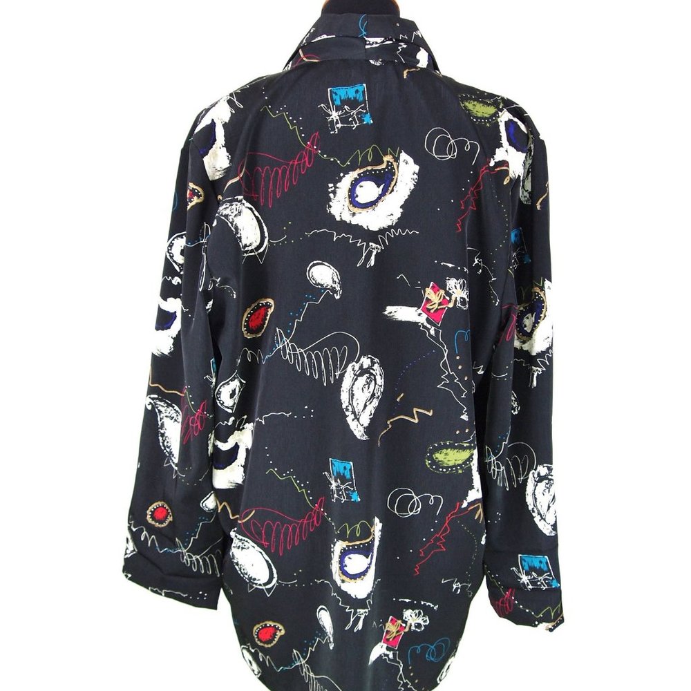 80's Patterned Cocoon Jacket Black - image 2